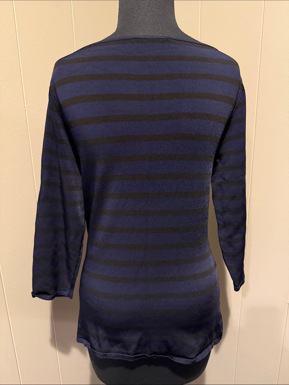 B44 White House Black Market Women’s Small Navy & Black Striped Wrap Tunic - Picture 3 of 8